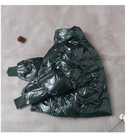 Luvik | suuri vihreä untuvaparkatakki talvitakit hupparilla korkealla kauluksella ulkoilutakki