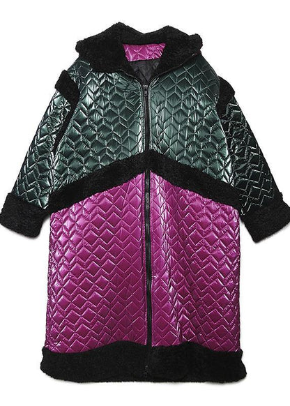 Luvik | Suuri koko takki untuvatakki huppu patchwork punainen rento asu