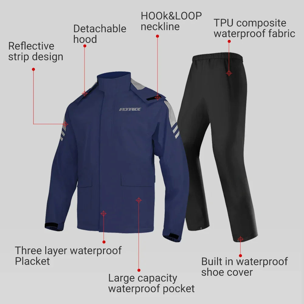 Luvik | Vesitiivis moottoripyörä sadetakki ergonominen - Unisex tuulenpitävä