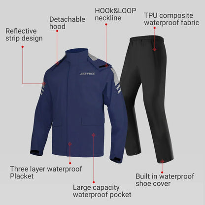 Luvik | Vesitiivis moottoripyörä sadetakki ergonominen - Unisex tuulenpitävä