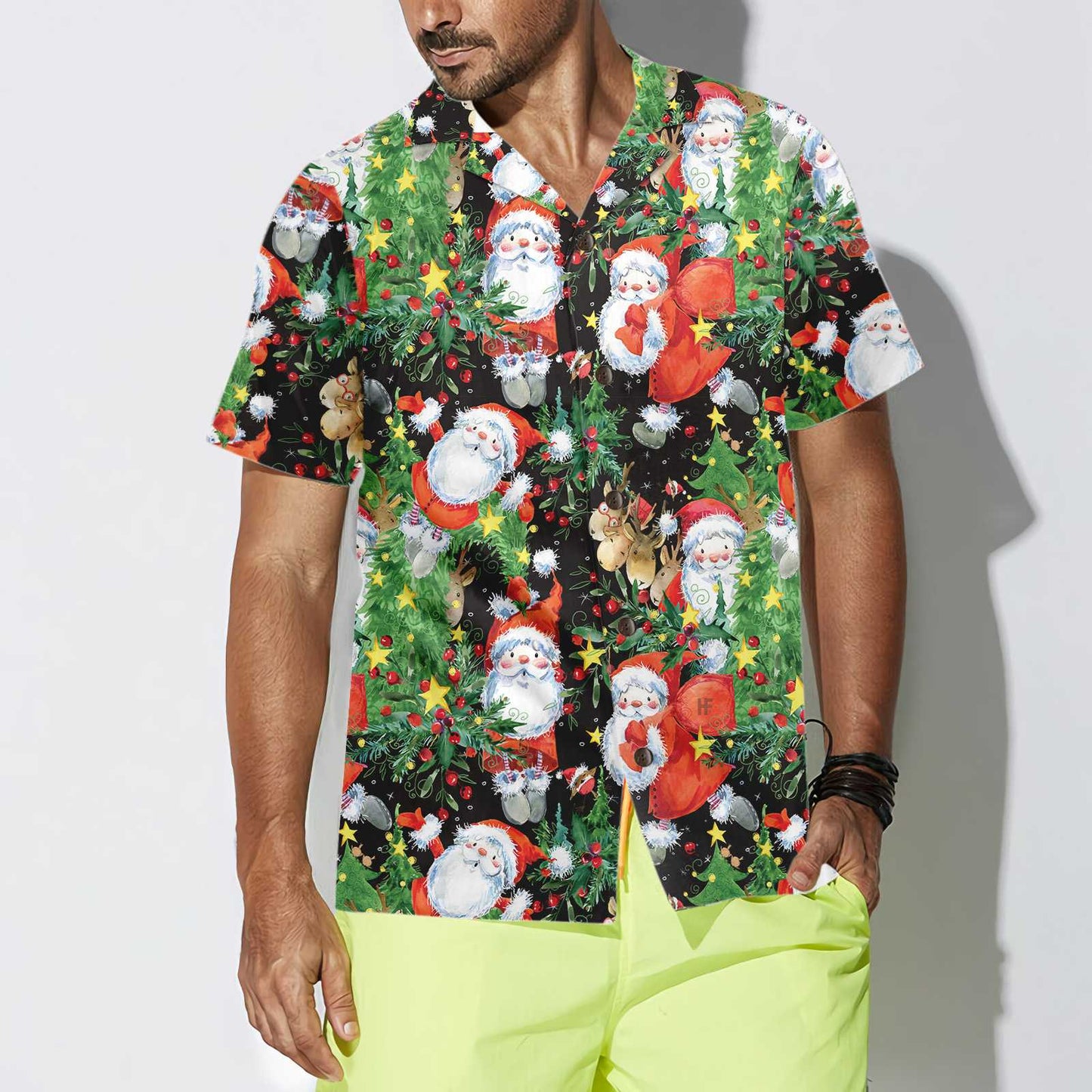 Luvik | Akvarelli Santa -kuvioinen hawaijipaita, hauska joulupukin paita, joulu lahja