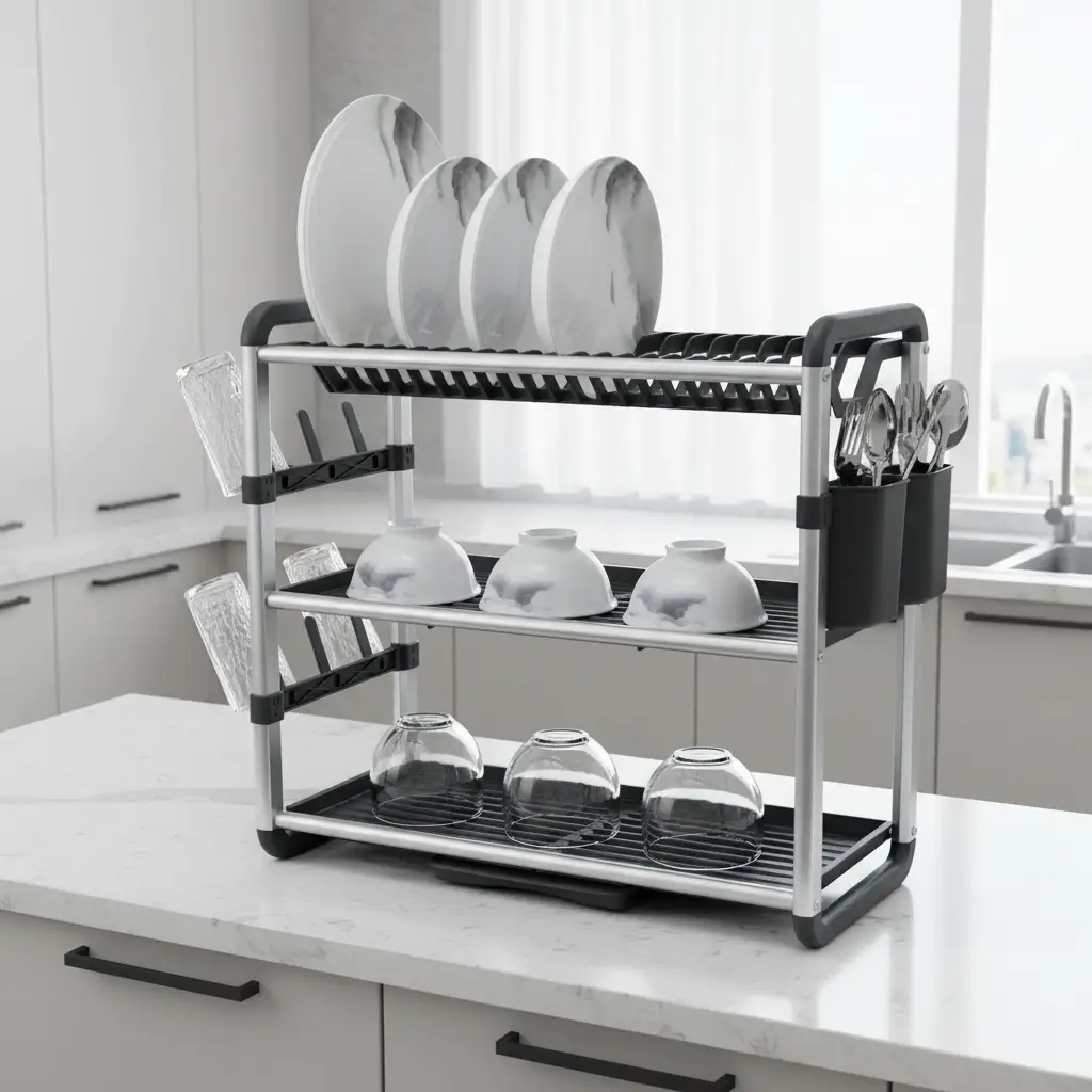 3-tier tallerken tørker laget av aluminium | Luvikno
