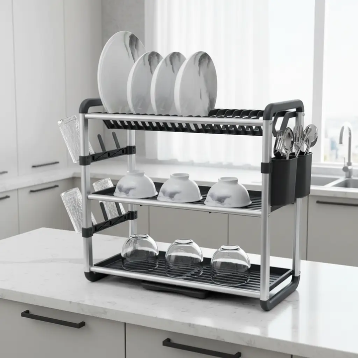 3-tier tallerken tørker laget av aluminium | Luvikno