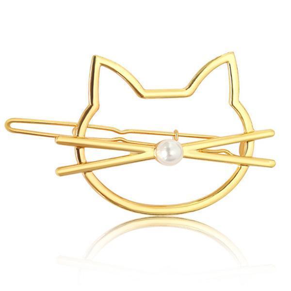 Whiskered Cat Pearl Hair Clip | Luvikno