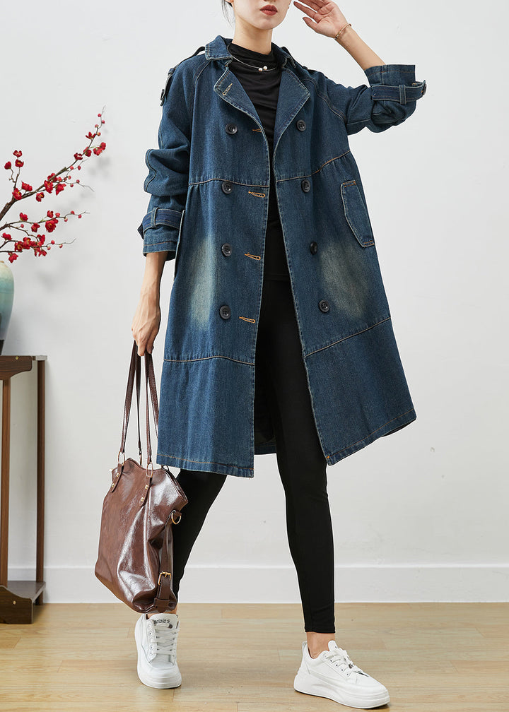 Luvik | Blauer Store størrelser to-raders denim-trenchcoats