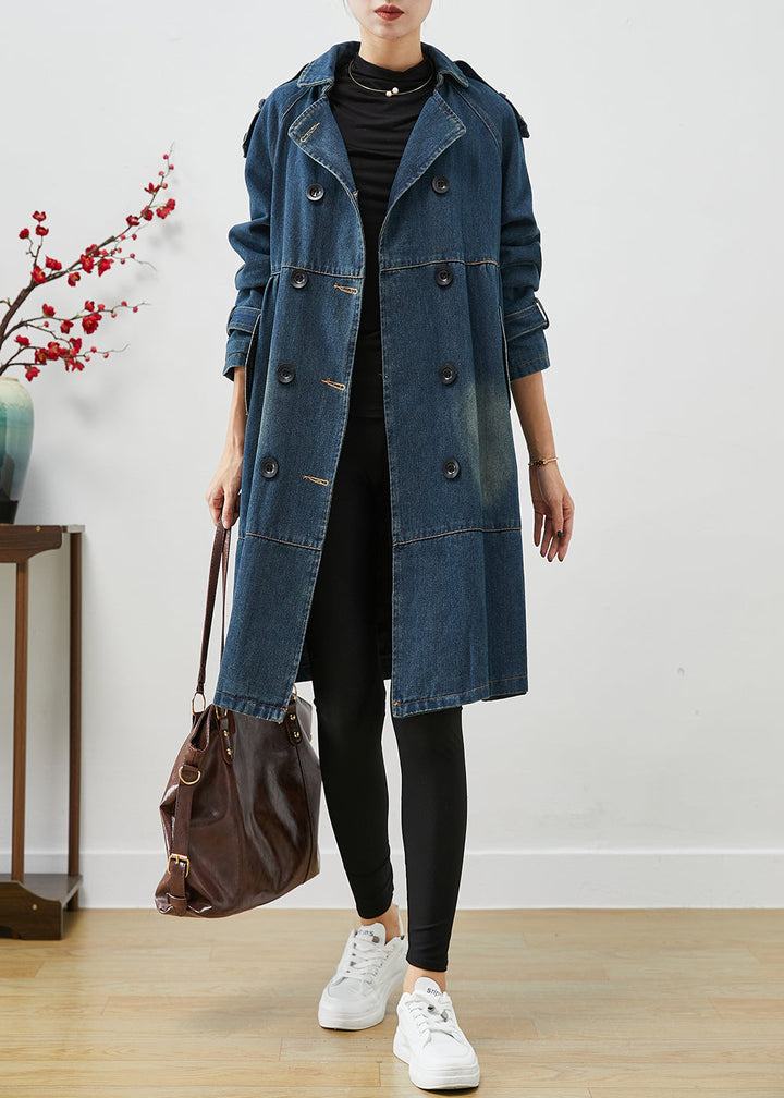 Luvik | Blauer Store størrelser to-raders denim-trenchcoats