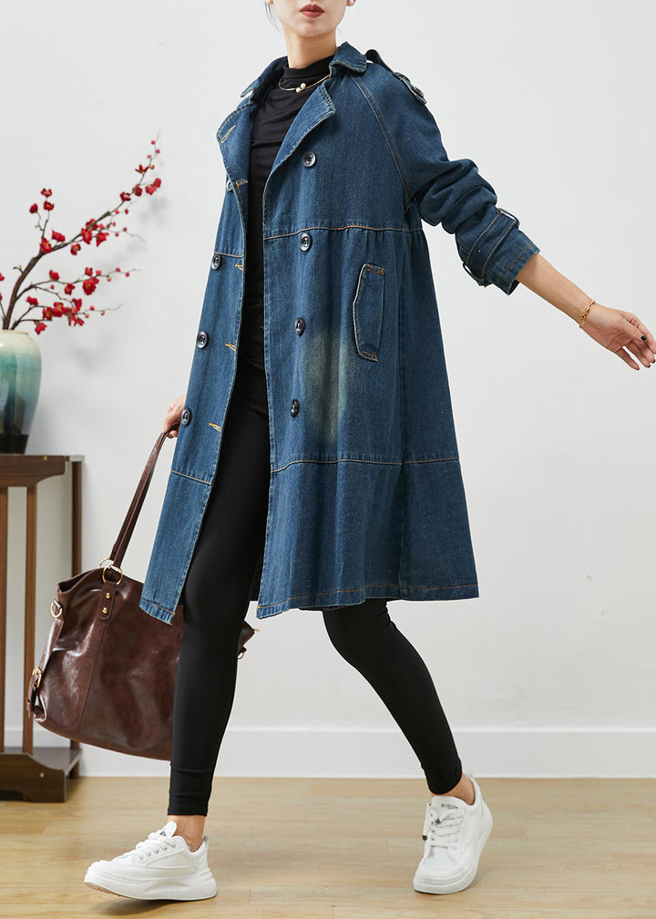 Luvik | Blauer Store størrelser to-raders denim-trenchcoats