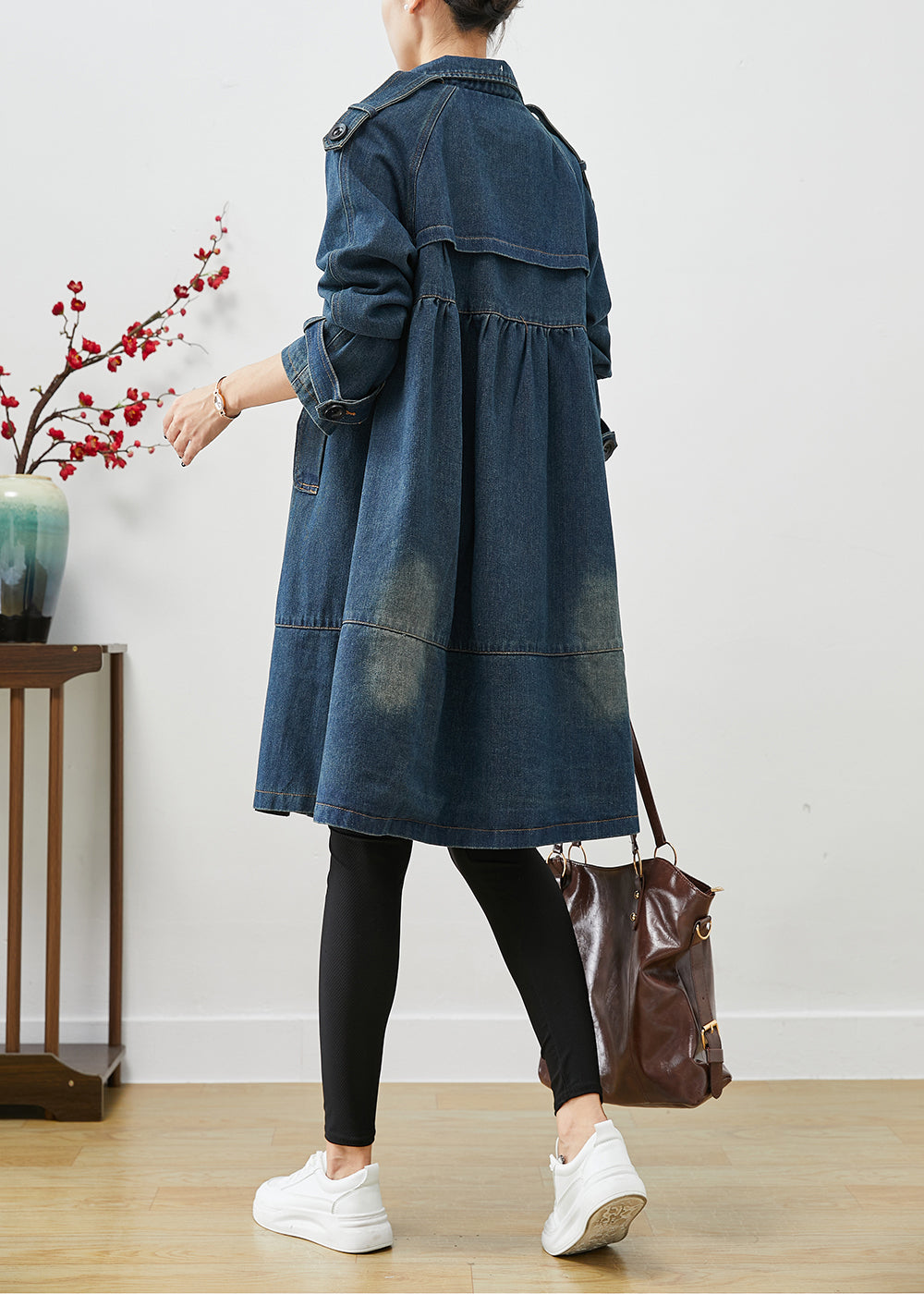 Luvik | Blauer Store størrelser to-raders denim-trenchcoats