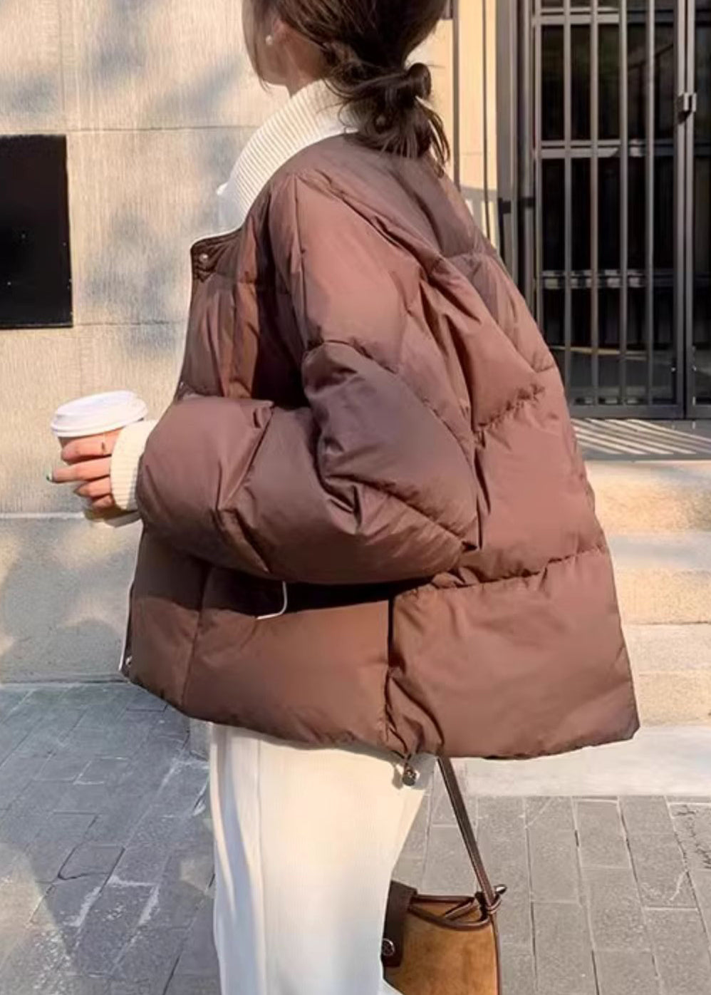 Luvik | Korkea kaulus Café Väärennetty kaksiosainen Ohut pehmustettu puuvilla Talvivaatteet lyhyet takit