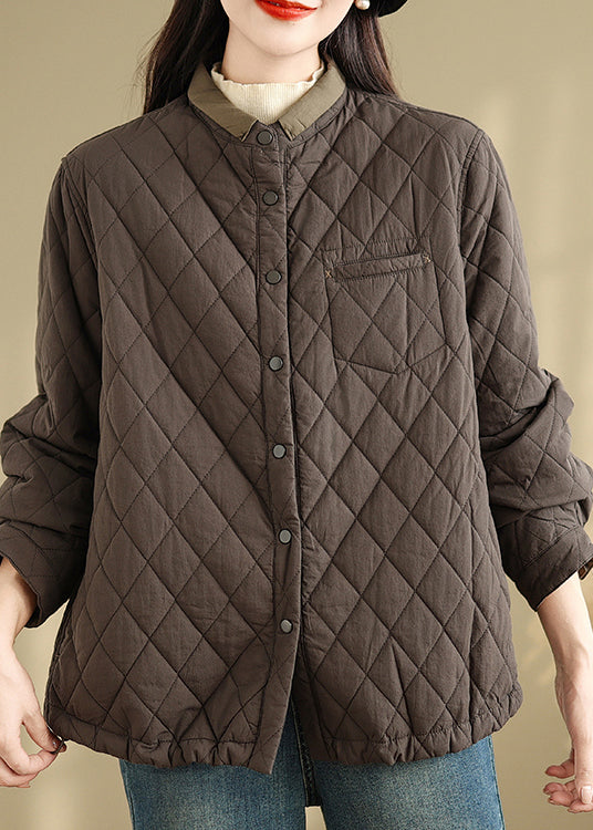 Luvik | Kahvi Korkea kaulus Taskut Täytetyt takit hienosta puuvillasta