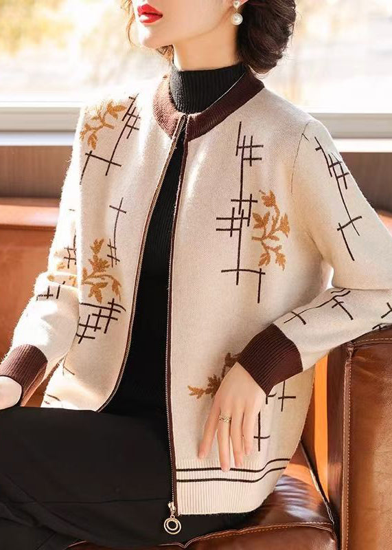 Luvik | Kahvilan Vetoketjullinen Painettu Neuletakki