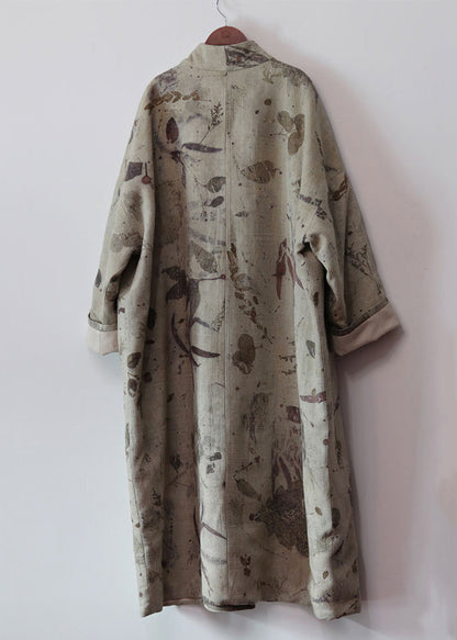 Luvik | Tummanharmaa V-aukko Nauhatyö Patchwork Puuvilla Takit Trench Pitkät