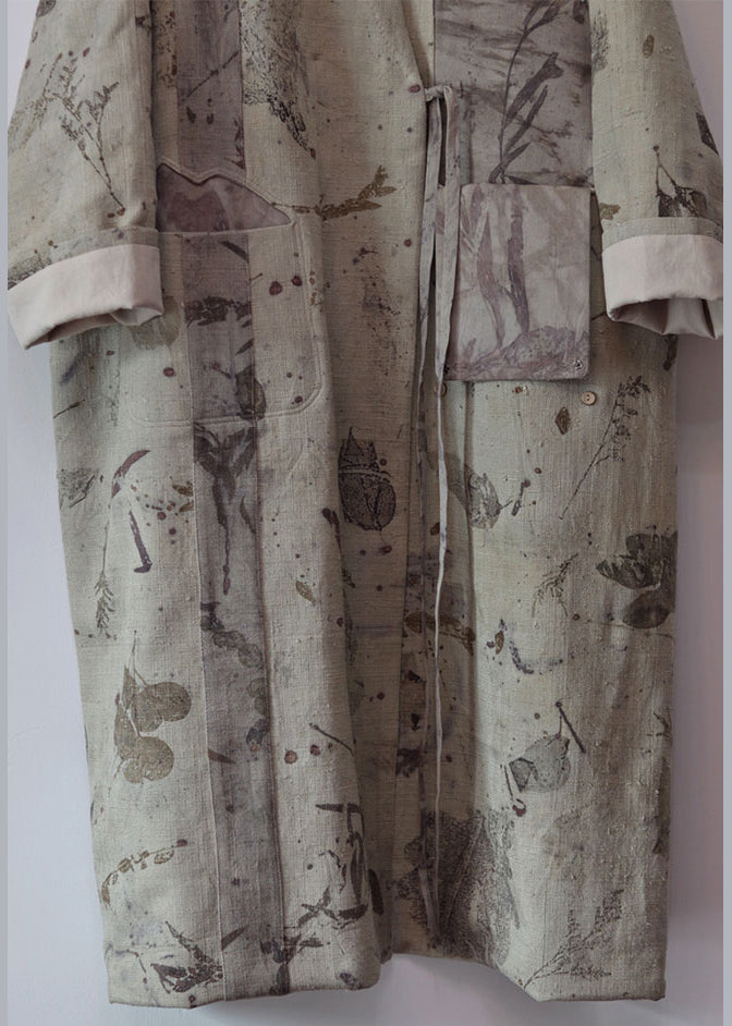 Luvik | Tummanharmaa V-aukko Nauhatyö Patchwork Puuvilla Takit Trench Pitkät