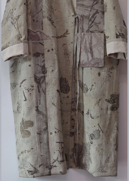 Luvik | Tummanharmaa V-aukko Nauhatyö Patchwork Puuvilla Takit Trench Pitkät