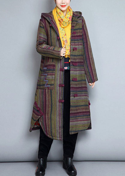 Luvik | Kaki Huppu Taskut Raidallinen Ohut Puuvilla Täytetty Luvik | Talvitakit