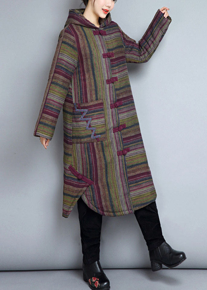 Luvik | Kaki Huppu Taskut Raidallinen Ohut Puuvilla Täytetty Luvik | Talvitakit