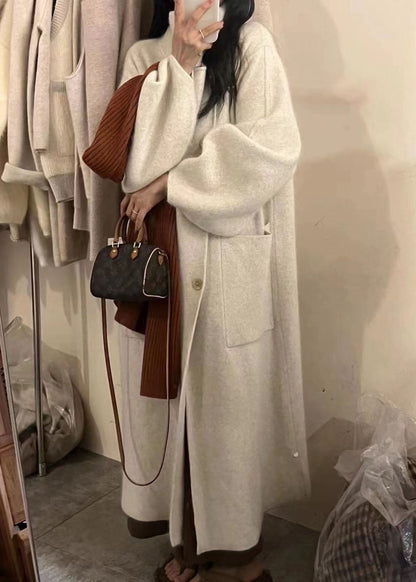 Luvik | Pink Korkea Kaulus Napitus Taskut Puuvilla Neuleet Takit Pitkät Pitkät Hihat