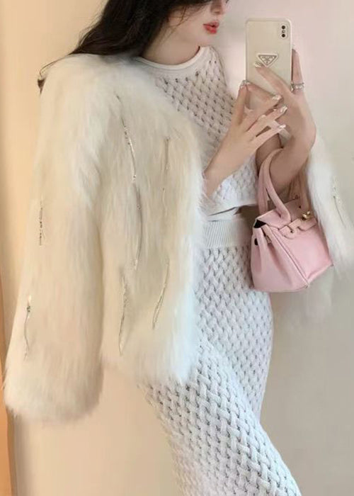 Luvik | Valkoinen fringed tekoturkki talvitakki