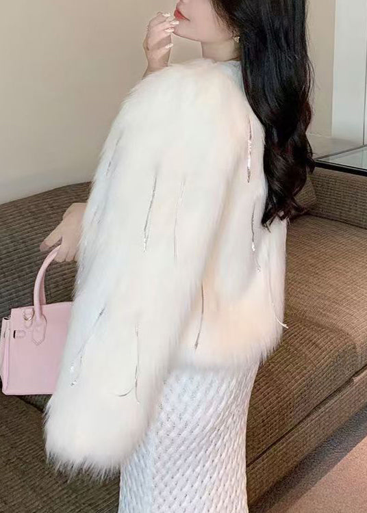 Luvik | Valkoinen fringed tekoturkki talvitakki