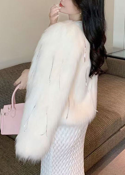 Luvik | Valkoinen fringed tekoturkki talvitakki