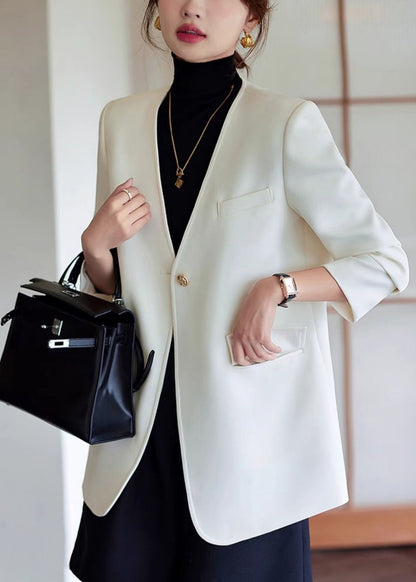 Luvik | V-aukko valkoinen puuvillatakki