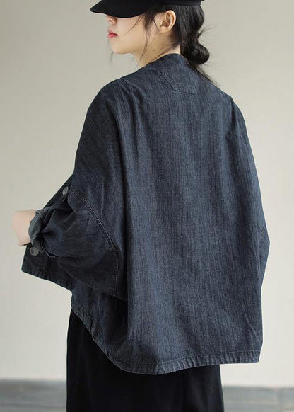 Luvik | Denim Musta Takit V-kaula Aukko Nappitakit