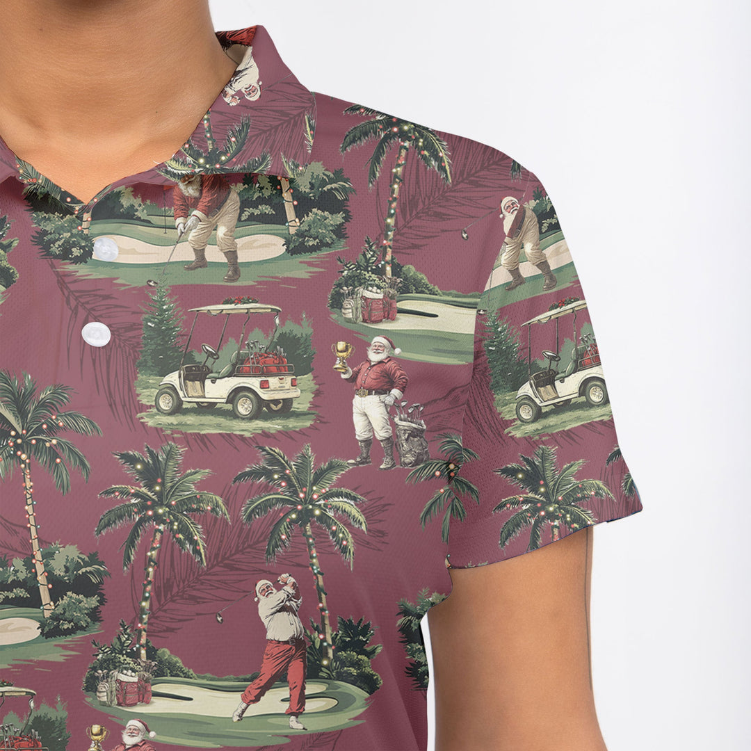 Luvik | Dame Bordeaux Santa Golf Spille Golf Polo Julegensere