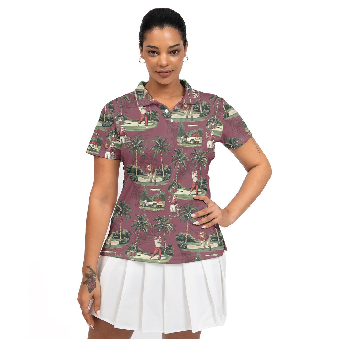 Luvik | Dame Bordeaux Santa Golf Spille Golf Polo Julegensere