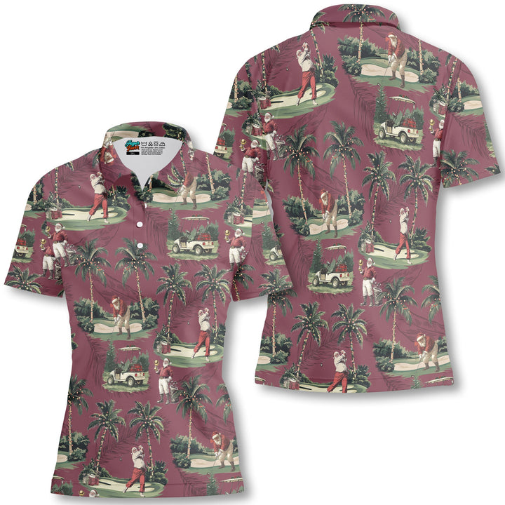 Luvik | Dame Bordeaux Santa Golf Spille Golf Polo Julegensere