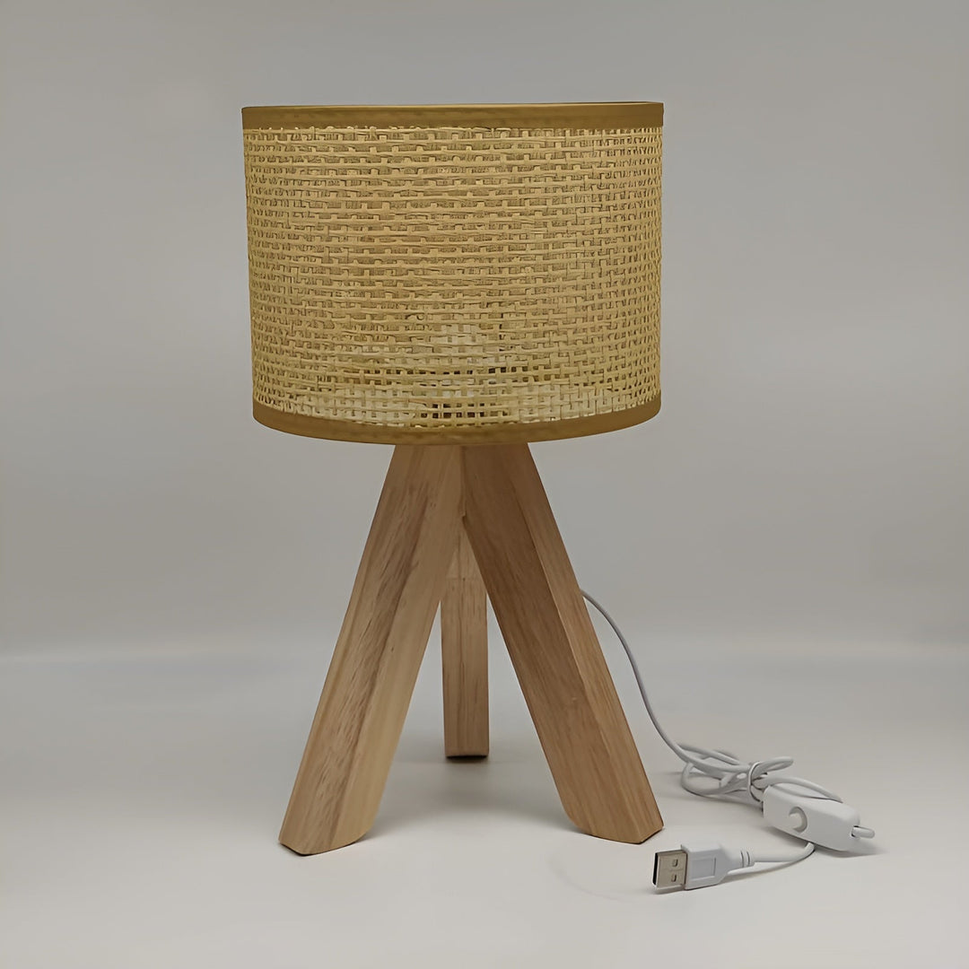 Luvikno | Håndlaget Rattan Bordlampe med USB og LED - Stilren og Bærekraftig Design