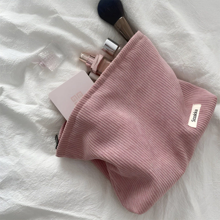CorduroyGlam Bag - Cord Romslig Organiseringsveske for Kosmetikk | Luvikno