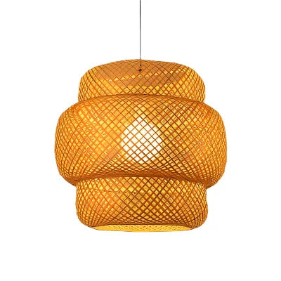 Rattan Kronelys | Håndlagd Boho Pendellampe for Stue & Stue | Luvikno