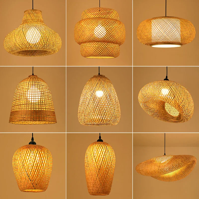 Håndlaget Rattan Pendelampe | Naturlig Belysning for Stue & Spisestue | Koselig Bohemsk Stil | Luvikno