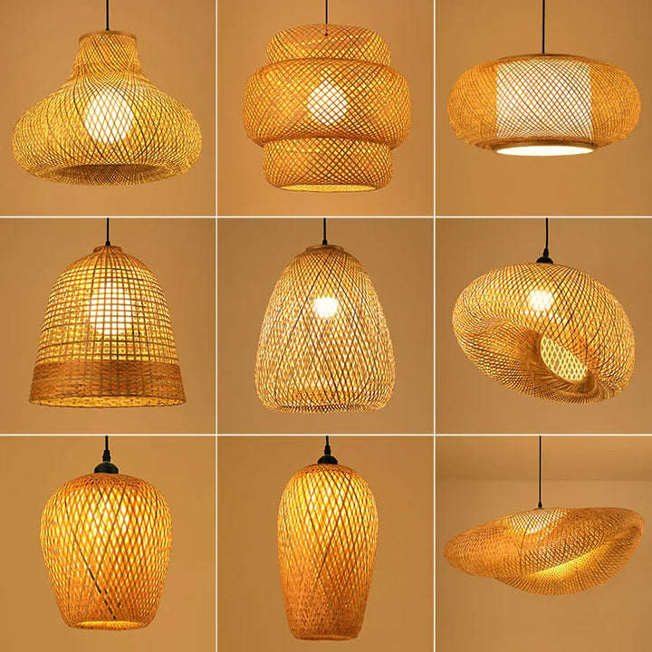 Håndlaget Rattan Pendelampe | Naturlig Belysning for Stue & Spisestue | Koselig Bohemsk Stil | Luvikno