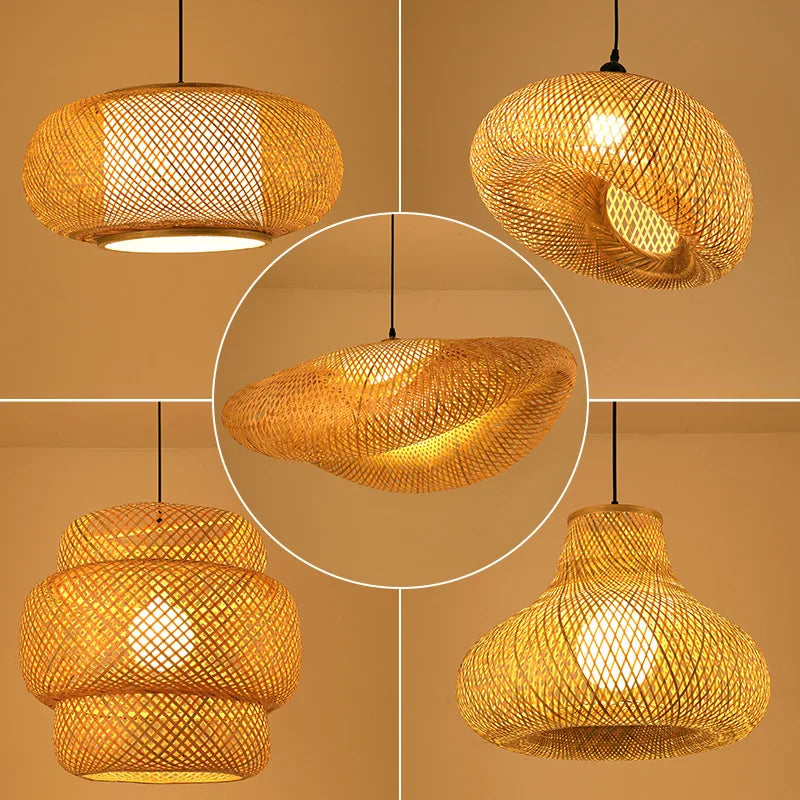 Håndlaget Rattan Pendelampe | Naturlig Belysning for Stue & Spisestue | Koselig Bohemsk Stil | Luvikno