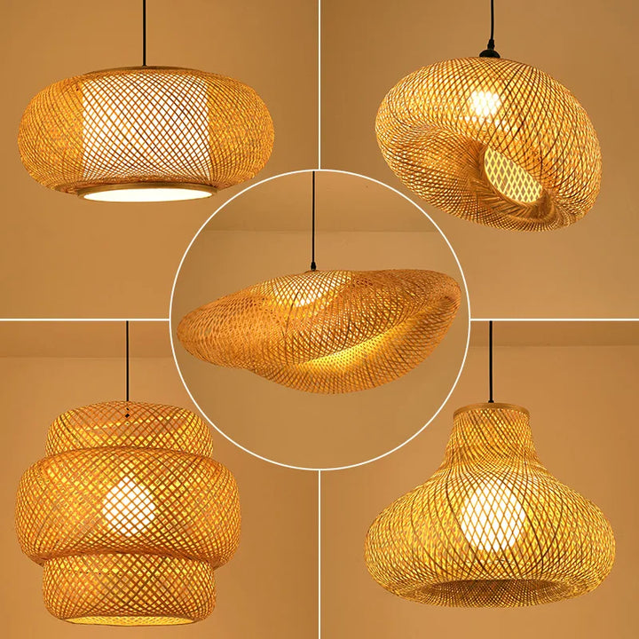Håndlaget Rattan Pendelampe | Naturlig Belysning for Stue & Spisestue | Koselig Bohemsk Stil | Luvikno