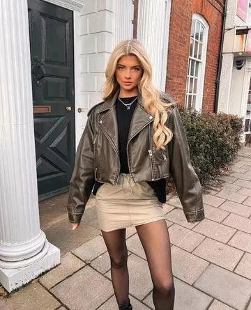 Luvik | Lyhyt nahkatakki - Retro - Laadukas nahka - Täydellinen kaikille tilaisuuksille