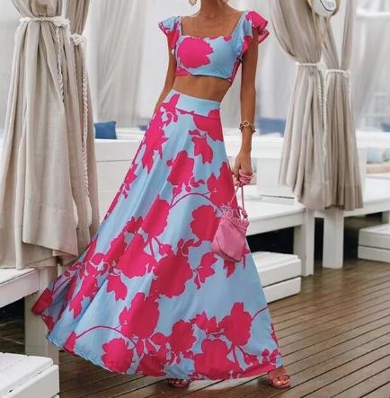 Luvik | Seksikäs kesämekko kaksiosainen Boho-printillä