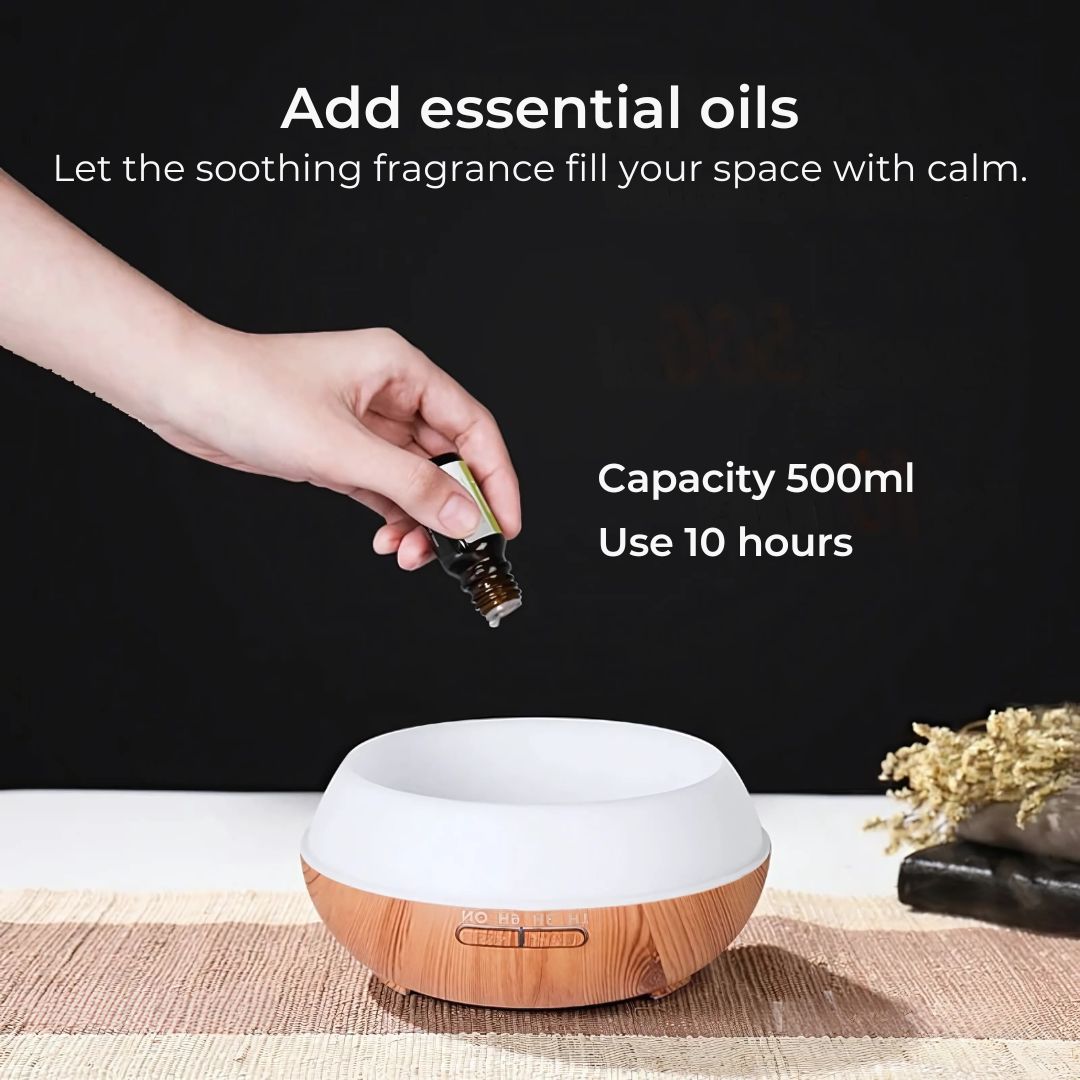 ZenAir Essensiell Oljediffuser og Luftfukter for Aromaterapi | Luftrensing og Fuktighetstrøst – Ideell for Velvære og Avslapning Luvikno