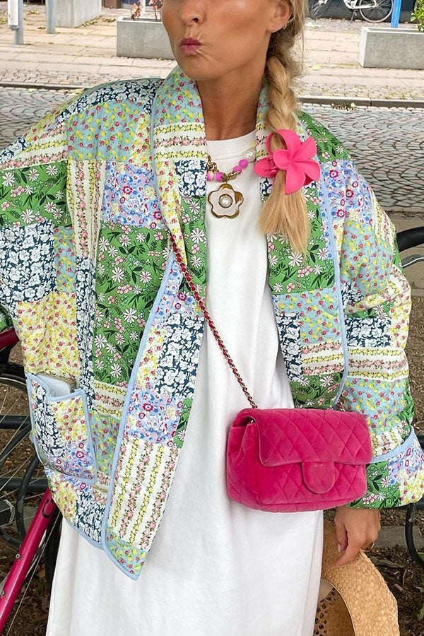 Luvik | Monimutkainen tilkkutäkki painatus taskuilla Rentouttava puuvillatakki