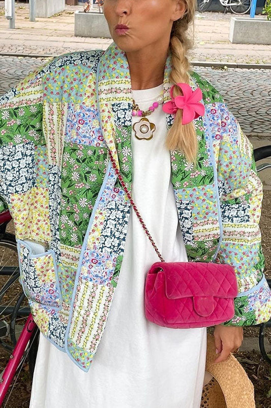 Luvik | Monimutkainen tilkkutäkki painatus taskuilla Rentouttava puuvillatakki