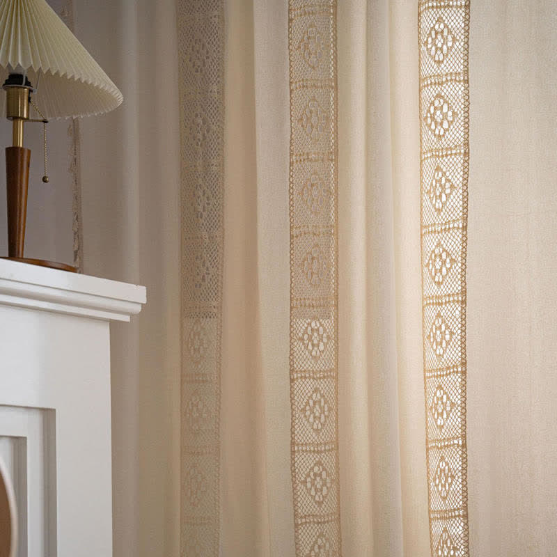 Beige Splicing Hollow-Out Lysfiltrerende Gardinsett | Luvikno