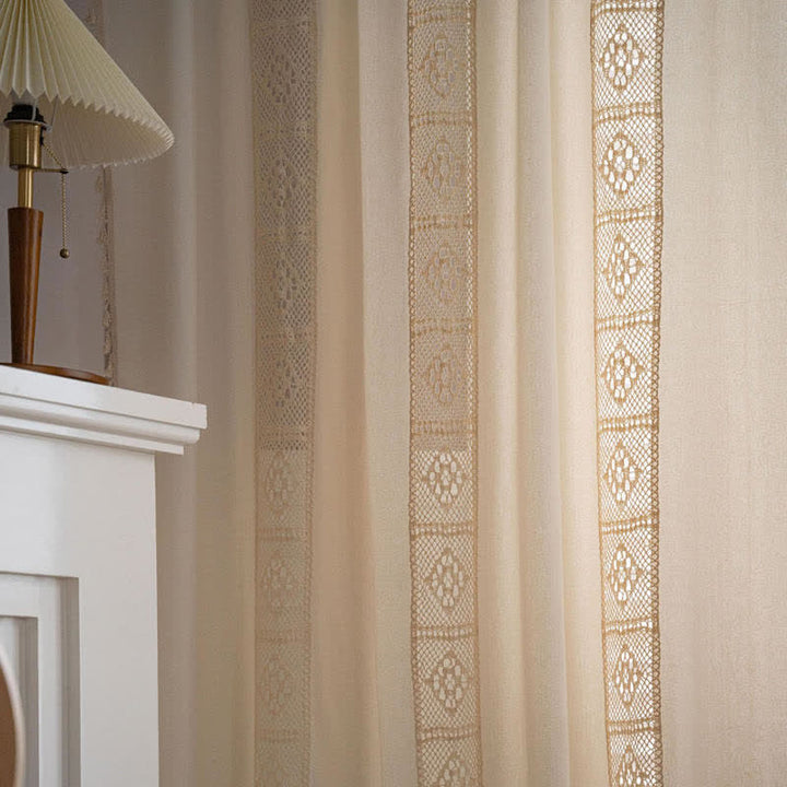 Beige Splicing Hollow-Out Lysfiltrerende Gardinsett | Luvikno