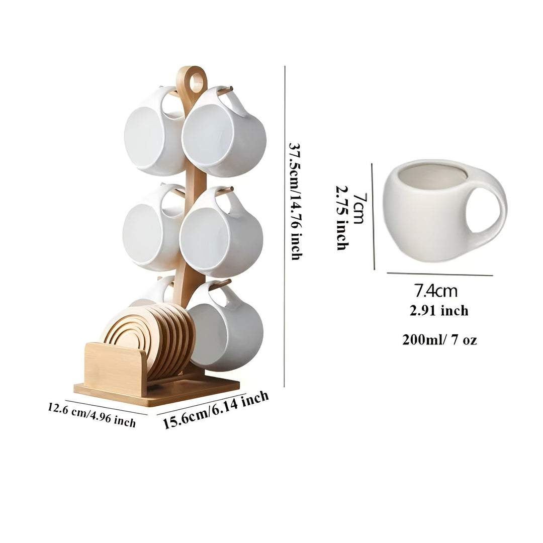 Keramisk Kaffe Krus Sett med Tallerken & Stativ – Stilig og Dekorativ | Perfekt for Kafé og Hjem | Luvikno