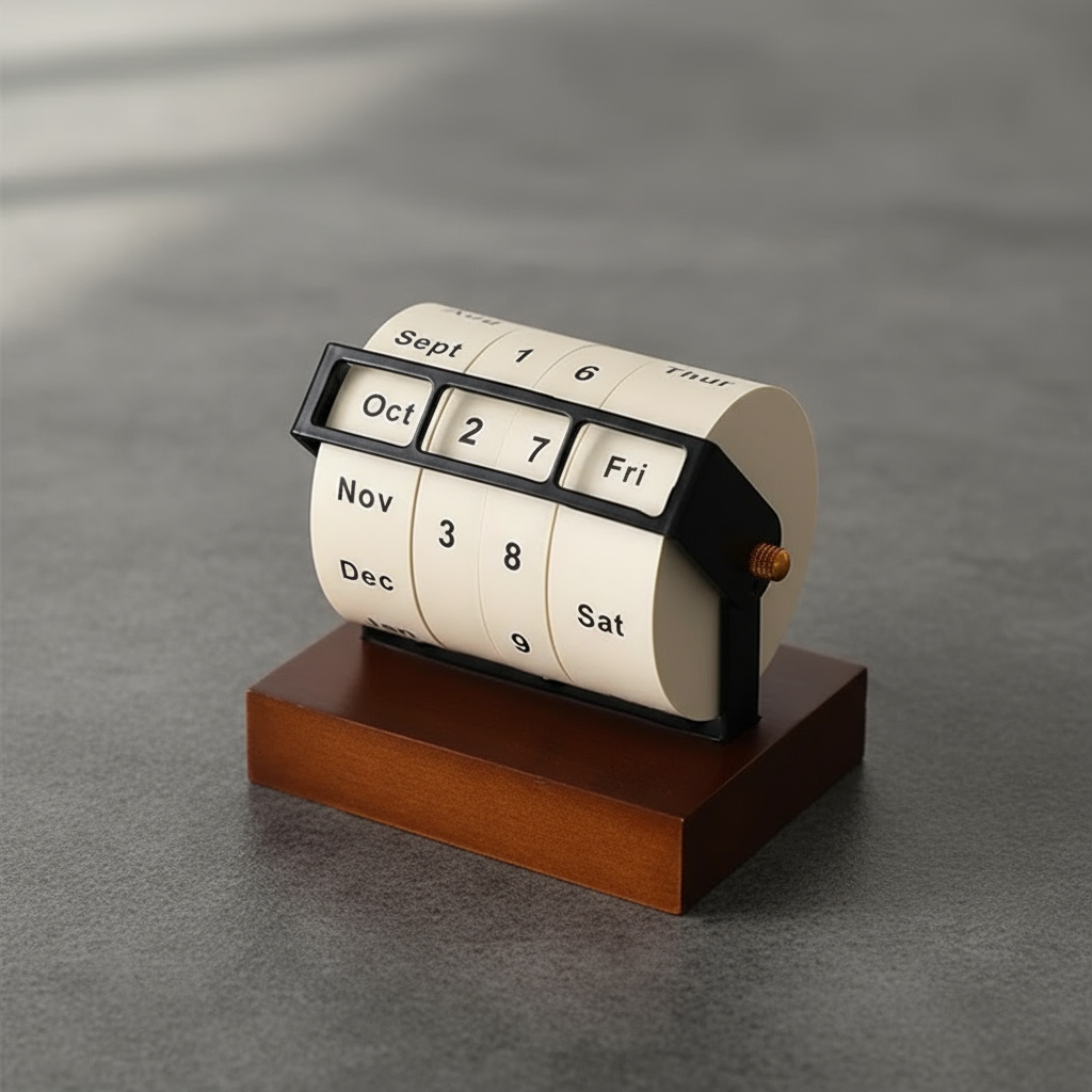 Mid-Century Rotating Wooden Perpetual Desk Calendar | Luvikno
