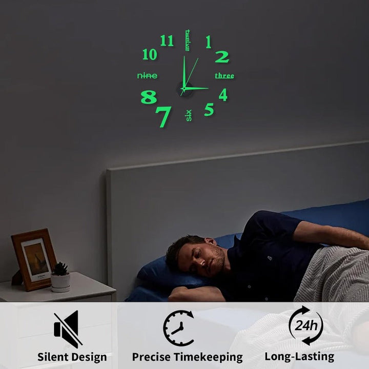 Luminous Uten ramme 3D veggklokke Luvikno