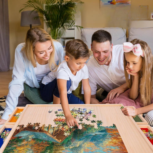 Rotatable 360-degree wooden puzzle table with drawers and cover, portable puzzle table for up to 1000 pieces, 30