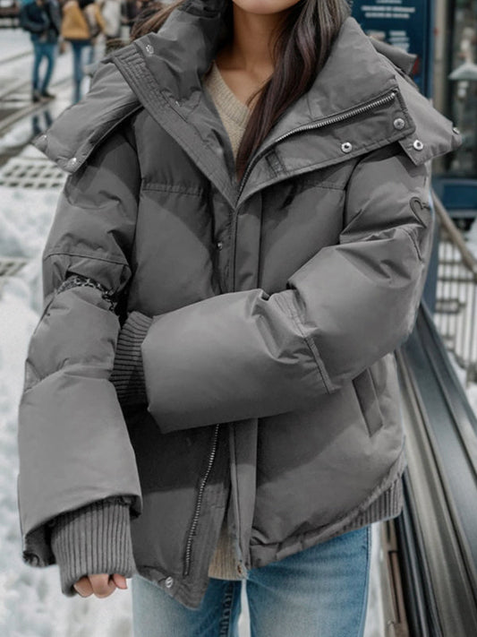 Luvik | Harmaa Yksivärinen Sydänkoristeltu Huppari Täyte Takki