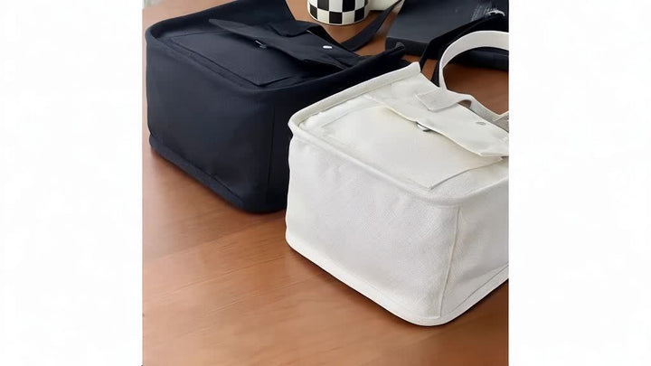 UrbanEase Canvas Slingbag – Hvit skulderveske med magnetlukking og justerbar stropp | Luvikno