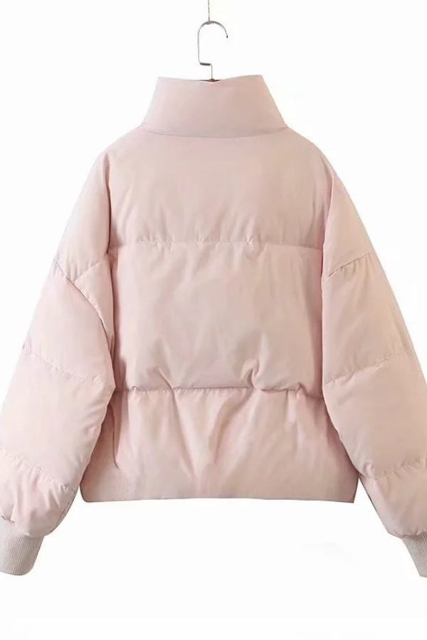 Luvik | Kauluksessa Vetoketju Tasku Paksu Lämmin Puuvillatakki